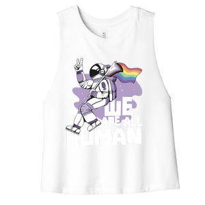 We Are All Hu Pride Gay Rainbow Proud Lgbtq Great Gift Women's Racerback Cropped Tank