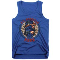 Wdr All American Mama Leopard Messy Bun Mom 4th Of July Gift Tank Top