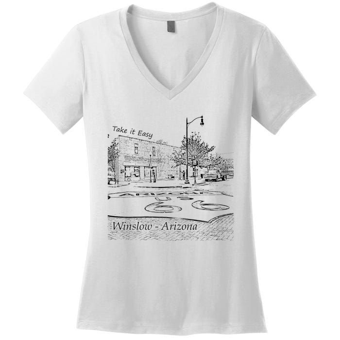 Winslow Arizona Az Us 66 Take It Easy Est. 1926 Mother Road Women's V-Neck T-Shirt