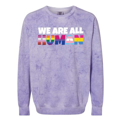 We Are All Hu Proud Lgbt Rainbow Flag Inspirational Gift Colorblast Crewneck Sweatshirt