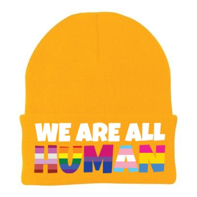 We Are All Hu Proud Lgbt Rainbow Flag Inspirational Gift Knit Cap Winter Beanie