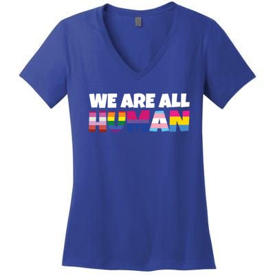 We Are All Hu Proud Lgbt Rainbow Flag Inspirational Gift Women's V-Neck T-Shirt