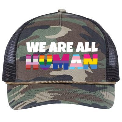 We Are All Hu Proud Lgbt Rainbow Flag Inspirational Gift Retro Rope Trucker Hat Cap