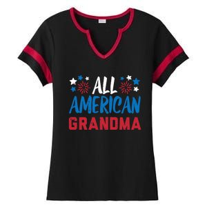 Wo All American Grandma 4th Of July Matching Family Patriotic Ladies Halftime Notch Neck Tee