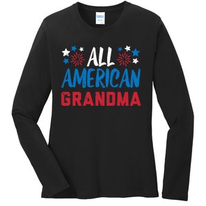 Wo All American Grandma 4th Of July Matching Family Patriotic Ladies Long Sleeve Shirt