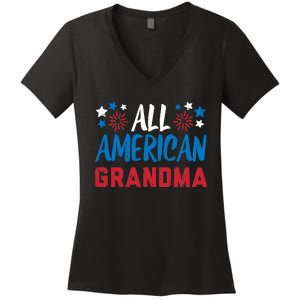 Wo All American Grandma 4th Of July Matching Family Patriotic Women's V-Neck T-Shirt