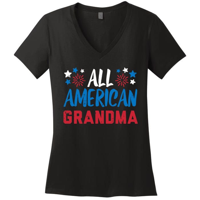 Wo All American Grandma 4th Of July Matching Family Patriotic Women's V-Neck T-Shirt