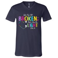 We Are All Colored Hearts Raise Awareness For Mental Health V-Neck T-Shirt