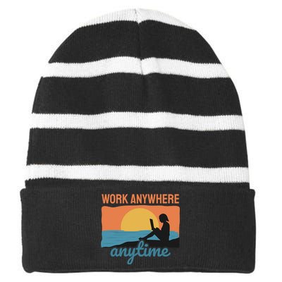 Work Anywhere Anytime Striped Beanie with Solid Band