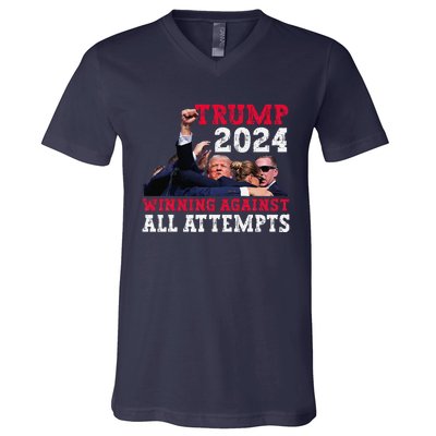 Winning Against All Attempts 47th President Trump Fist Pump V-Neck T-Shirt