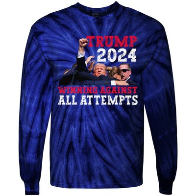 Winning Against All Attempts 47th President Trump Fist Pump Tie-Dye Long Sleeve Shirt