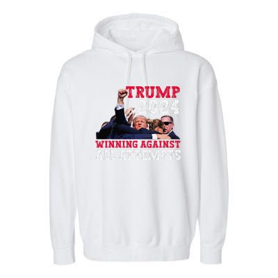 Winning Against All Attempts 47th President Trump Fist Pump Garment-Dyed Fleece Hoodie