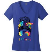 Wo Autism Awareness Mom Life Autism Mom Mama Tie Dye Funny Gift Women's V-Neck T-Shirt