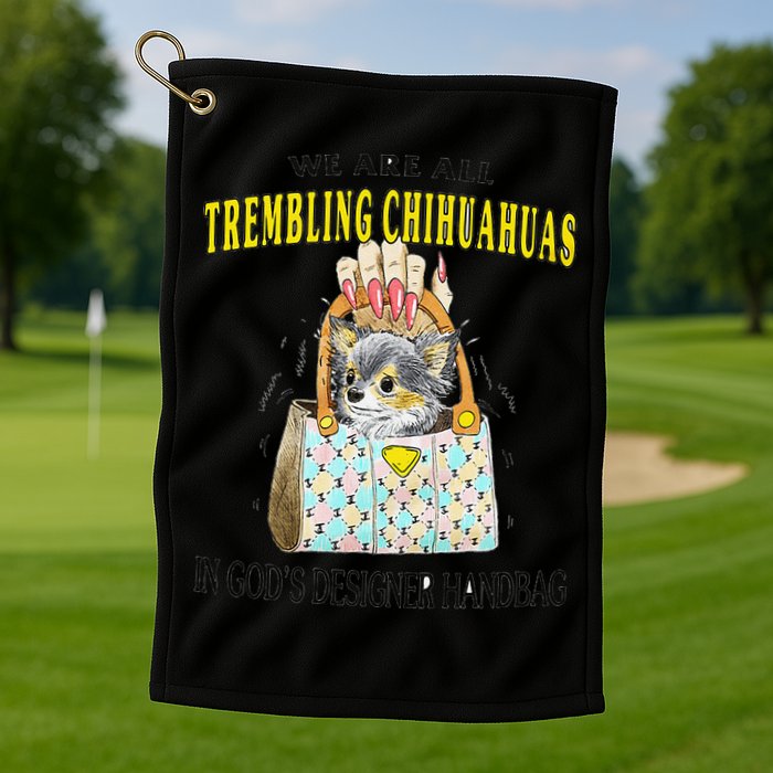 We Are All Trembling Chihuahua In GodS Handbag Golf Towel
