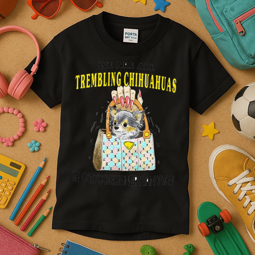We Are All Trembling Chihuahua In GodS Handbag Kids T-Shirt