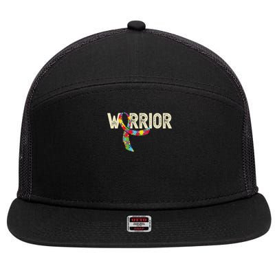 Warrior Autism Awareness Puzzle Ribbon Gift 7 Panel Mesh Trucker Snapback Hat