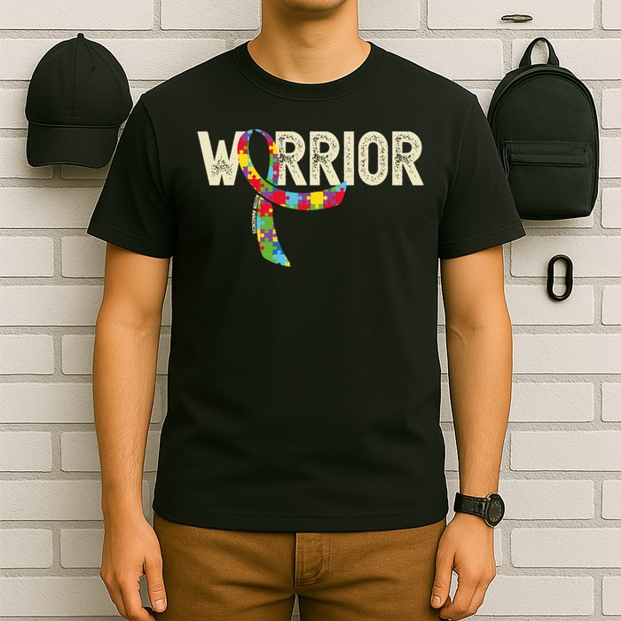 Warrior Autism Awareness Puzzle Ribbon Gift T-Shirt