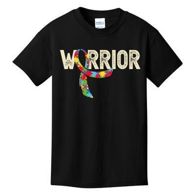 Warrior Autism Awareness Puzzle Ribbon Gift Kids T-Shirt