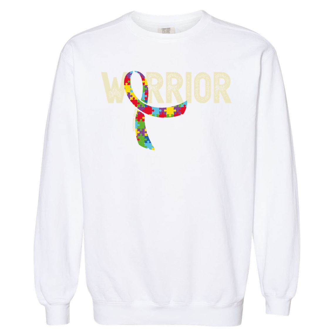 Warrior Autism Awareness Puzzle Ribbon Gift Garment-Dyed Sweatshirt