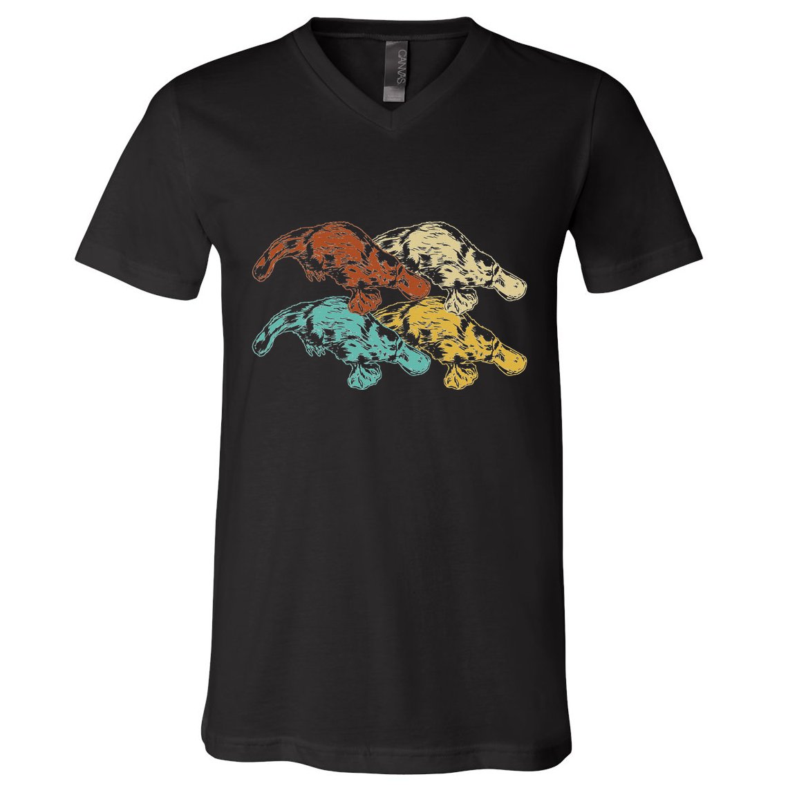 Wildlife Animal Australia Retro Platypus V-Neck T-Shirt