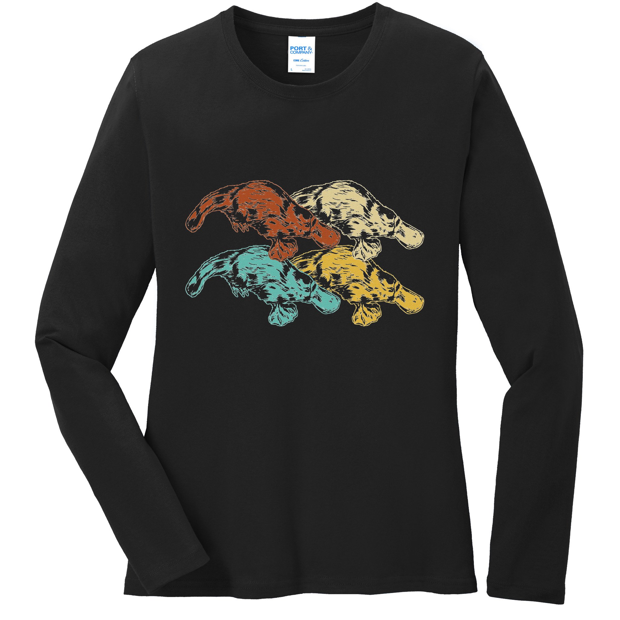 Wildlife Animal Australia Retro Platypus Ladies Long Sleeve Shirt