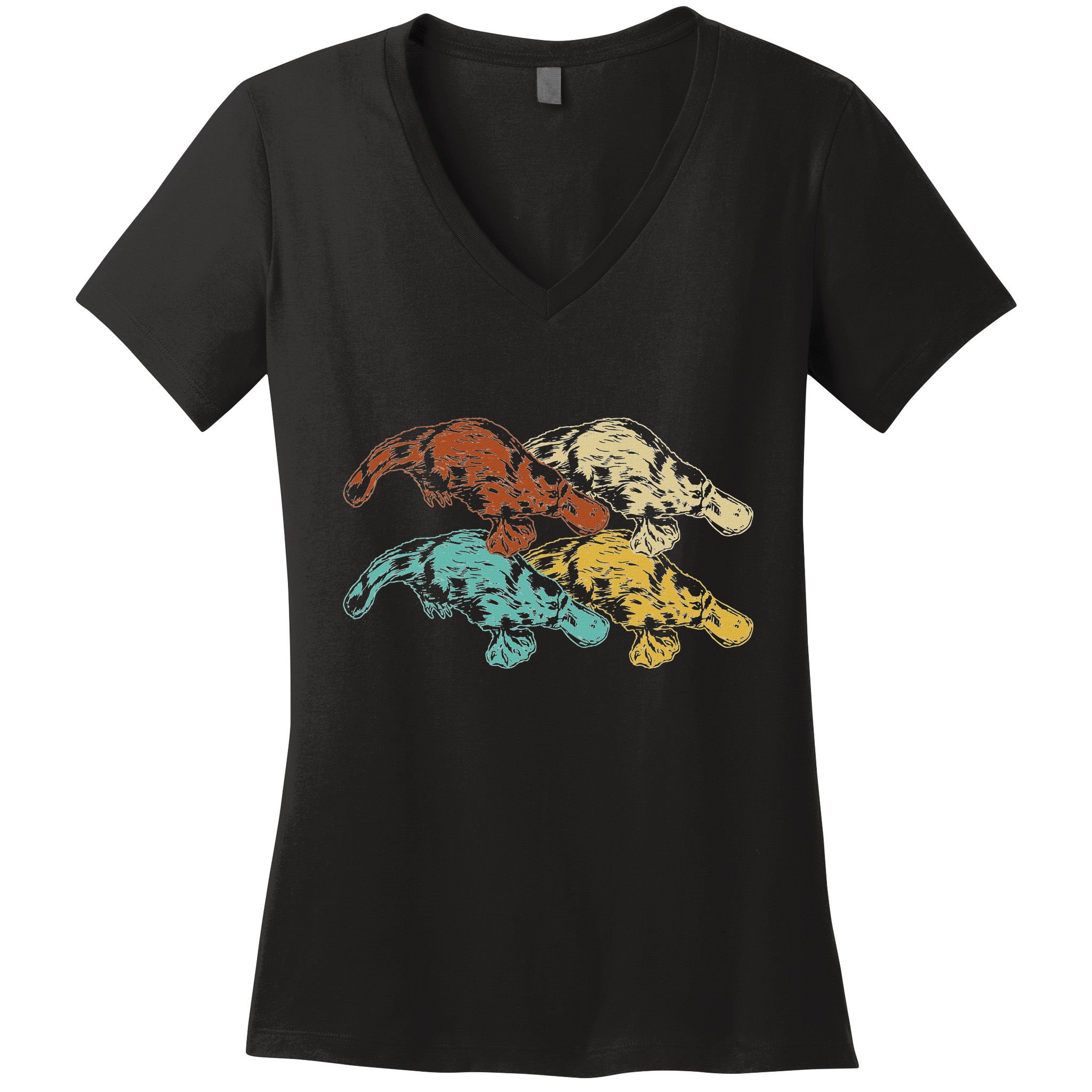Wildlife Animal Australia Retro Platypus Women's V-Neck T-Shirt