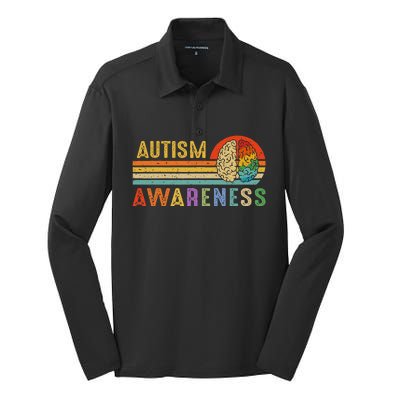 World Autism Awareness Neurodiversity Autistic April Sunset Silk Touch Performance Long Sleeve Polo