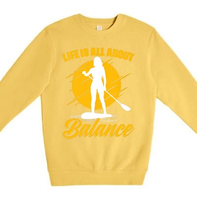 Womens All About Balance SUP Boarding Paddling Stand Up Paddle Premium Crewneck Sweatshirt