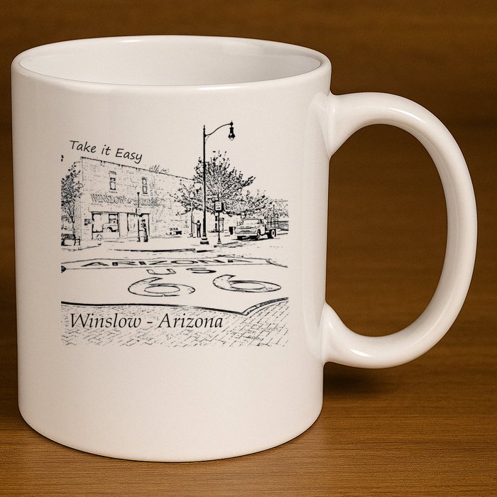 Winslow Arizona AZ US 66 Take It Easy Est. 1926 Mother Road 11oz C Handle Ceramic Mug