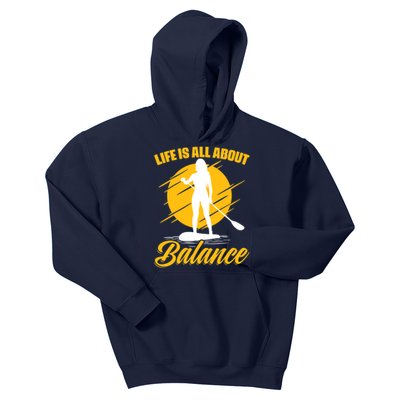 Wo All About Balance SUP Girl Boarding Paddling Stand Up Paddle V-Neck Kids Hoodie