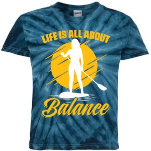 Wo All About Balance SUP Girl Boarding Paddling Stand Up Paddle V-Neck Kids Tie-Dye T-Shirt