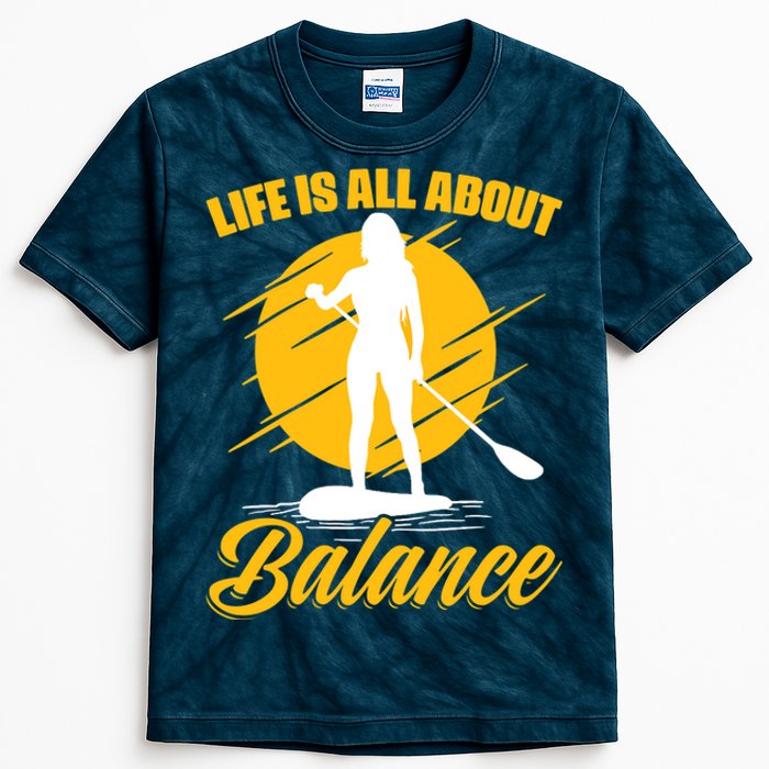 Wo All About Balance SUP Girl Boarding Paddling Stand Up Paddle V-Neck Kids Tie-Dye T-Shirt