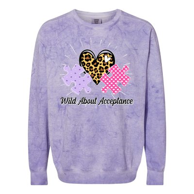 Wild About Acceptance Autism Awareness Puzzle Heart Colorblast Crewneck Sweatshirt