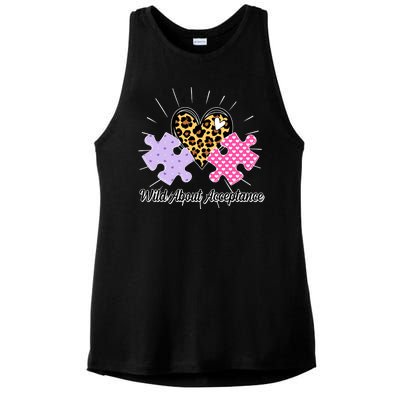 Wild About Acceptance Autism Awareness Puzzle Heart Ladies PosiCharge Tri-Blend Wicking Tank