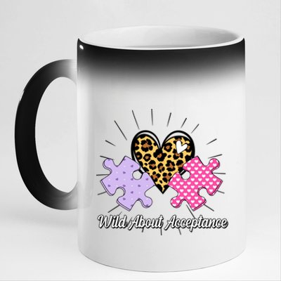 Wild About Acceptance Autism Awareness Puzzle Heart 11oz Black Color Changing Mug