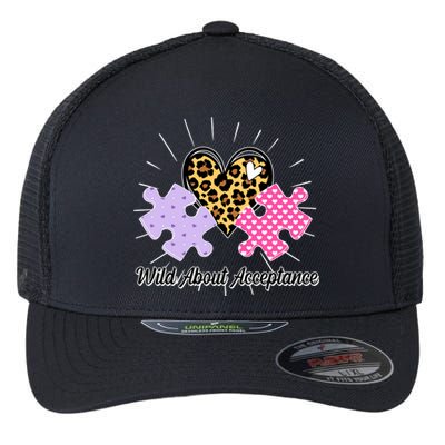 Wild About Acceptance Autism Awareness Puzzle Heart Flexfit Unipanel Trucker Cap