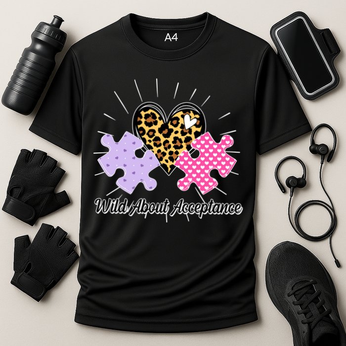 Wild About Acceptance Autism Awareness Puzzle Heart Cooling Performance Crew T-Shirt