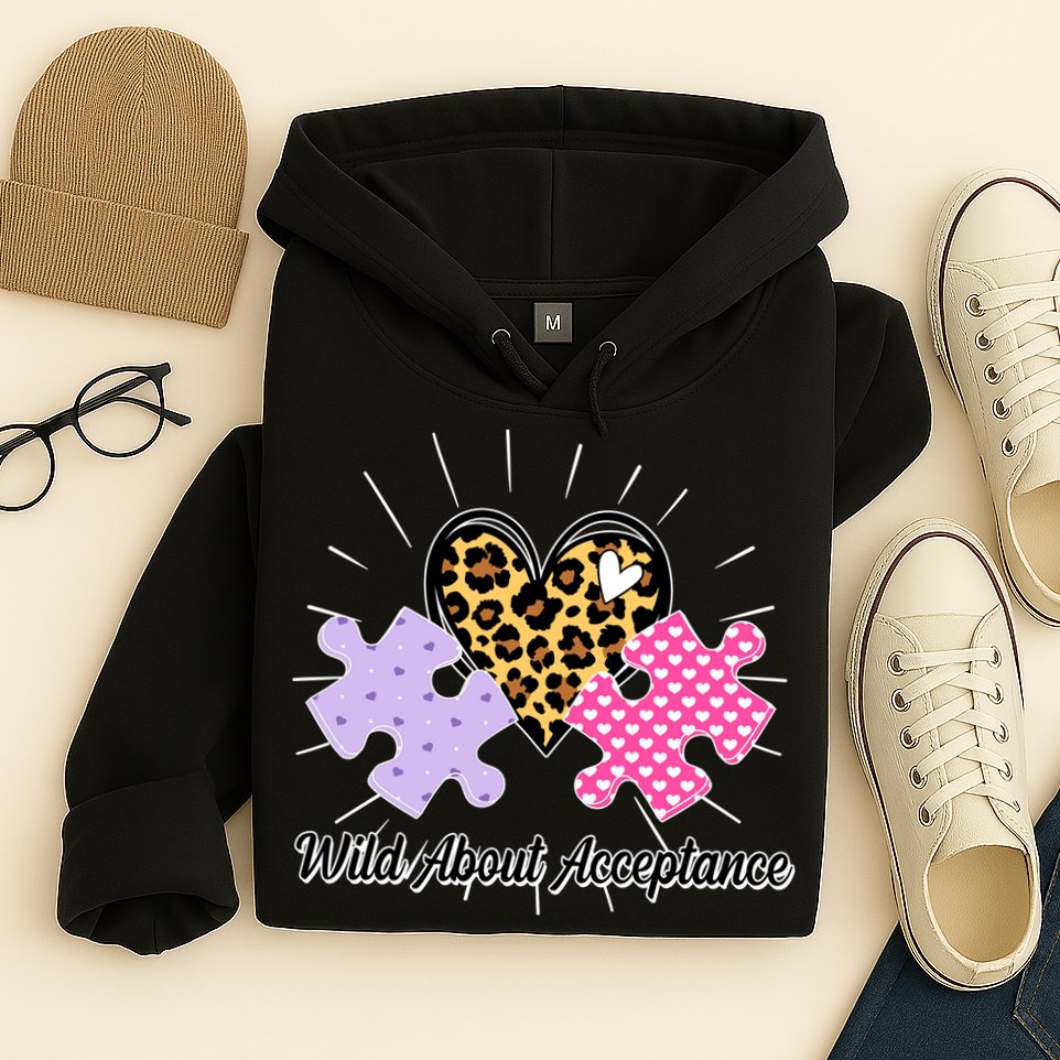 Wild About Acceptance Autism Awareness Puzzle Heart Hoodie