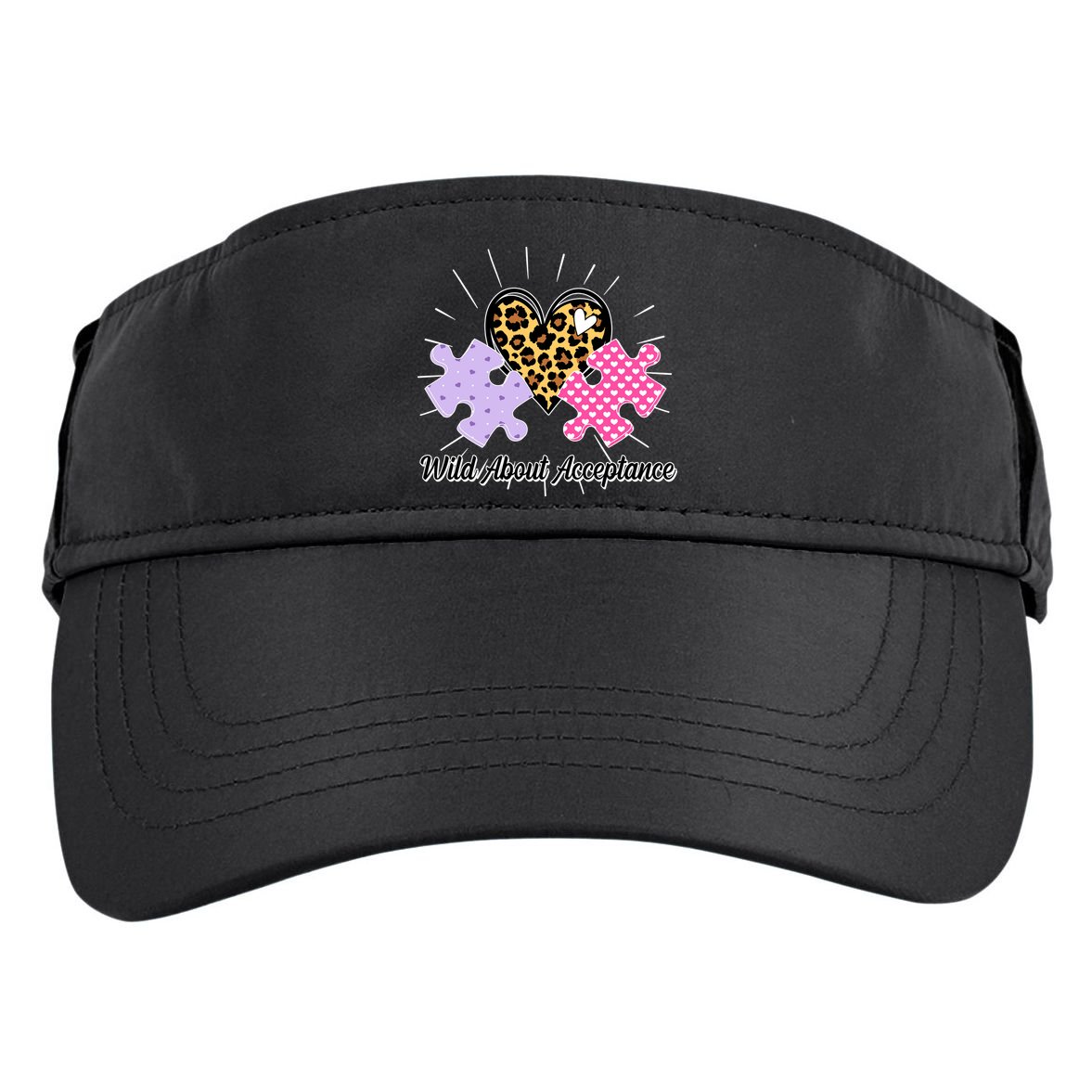 Wild About Acceptance Autism Awareness Puzzle Heart Adult Drive Performance Visor