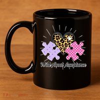 Wild About Acceptance Autism Awareness Puzzle Heart 11oz C Handle Ceramic Mug