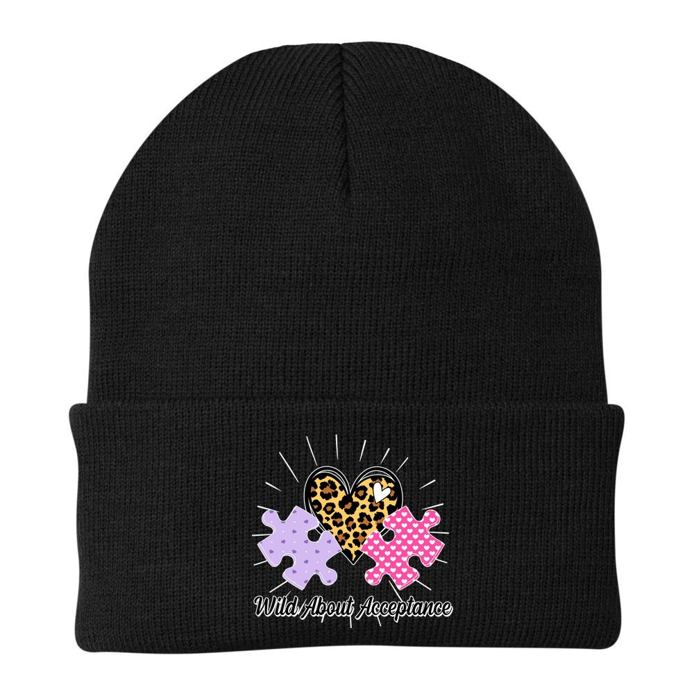 Wild About Acceptance Autism Awareness Puzzle Heart Beanie