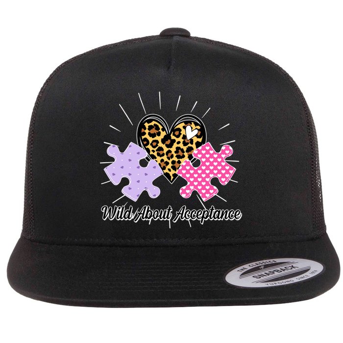 Wild About Acceptance Autism Awareness Puzzle Heart Flat Bill Trucker Hat