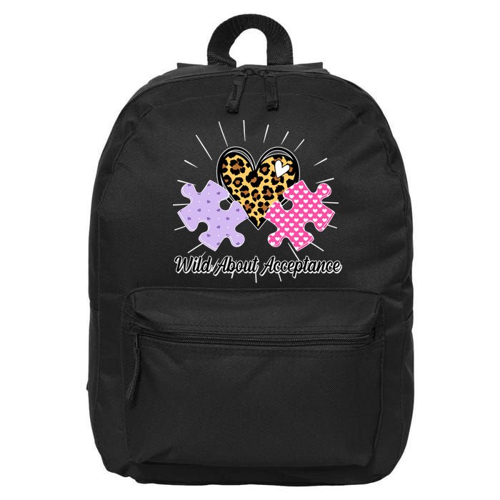 Wild About Acceptance Autism Awareness Puzzle Heart 16 in Basic Backpack