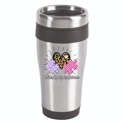 Wild About Acceptance Autism Awareness Puzzle Heart 16oz Travel Tumbler