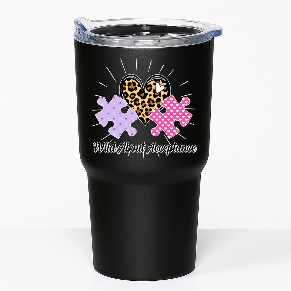 Wild About Acceptance Autism Awareness Puzzle Heart Tumbler