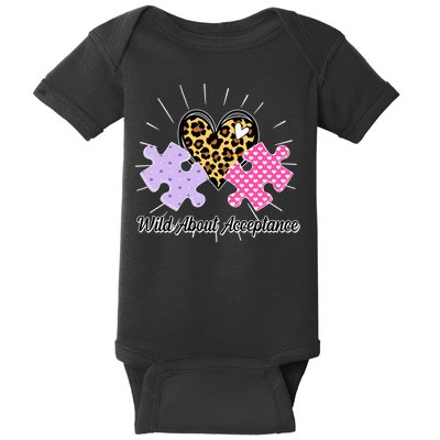 Wild About Acceptance Autism Awareness Puzzle Heart Baby Bodysuit