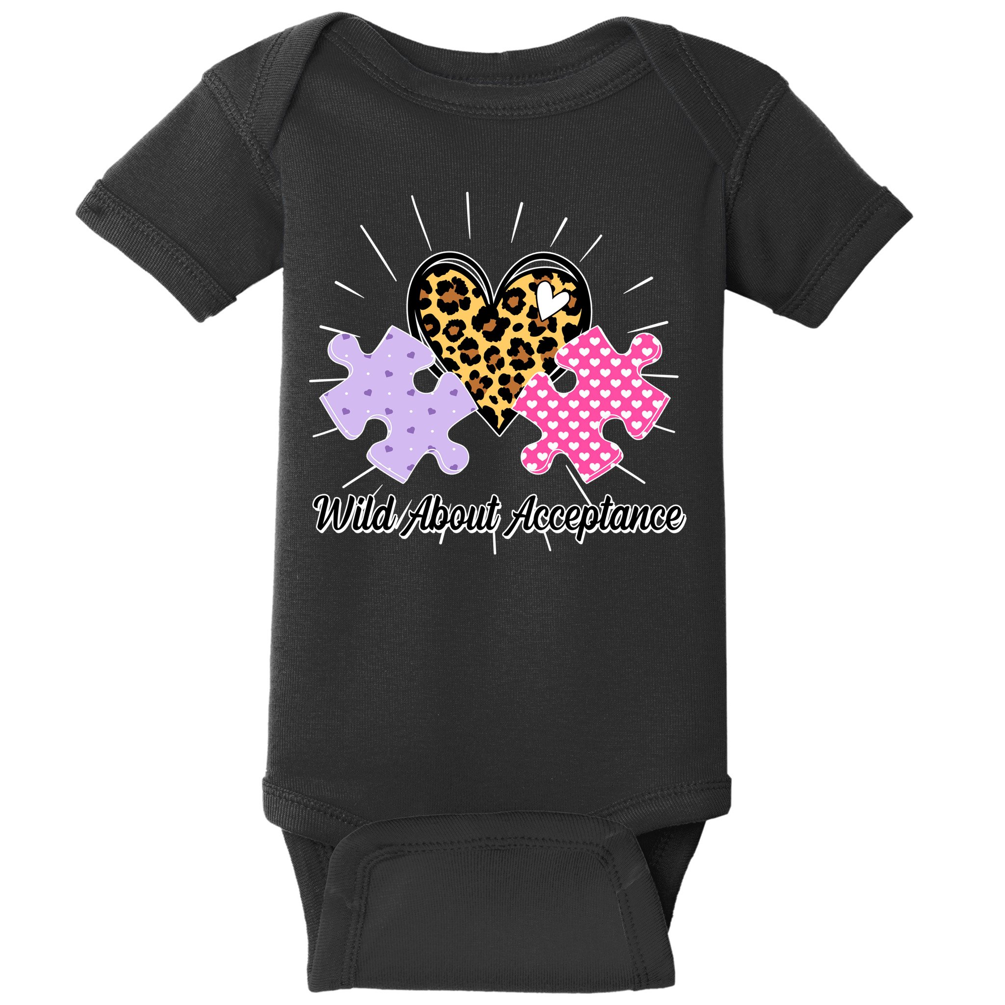 Wild About Acceptance Autism Awareness Puzzle Heart Baby Bodysuit