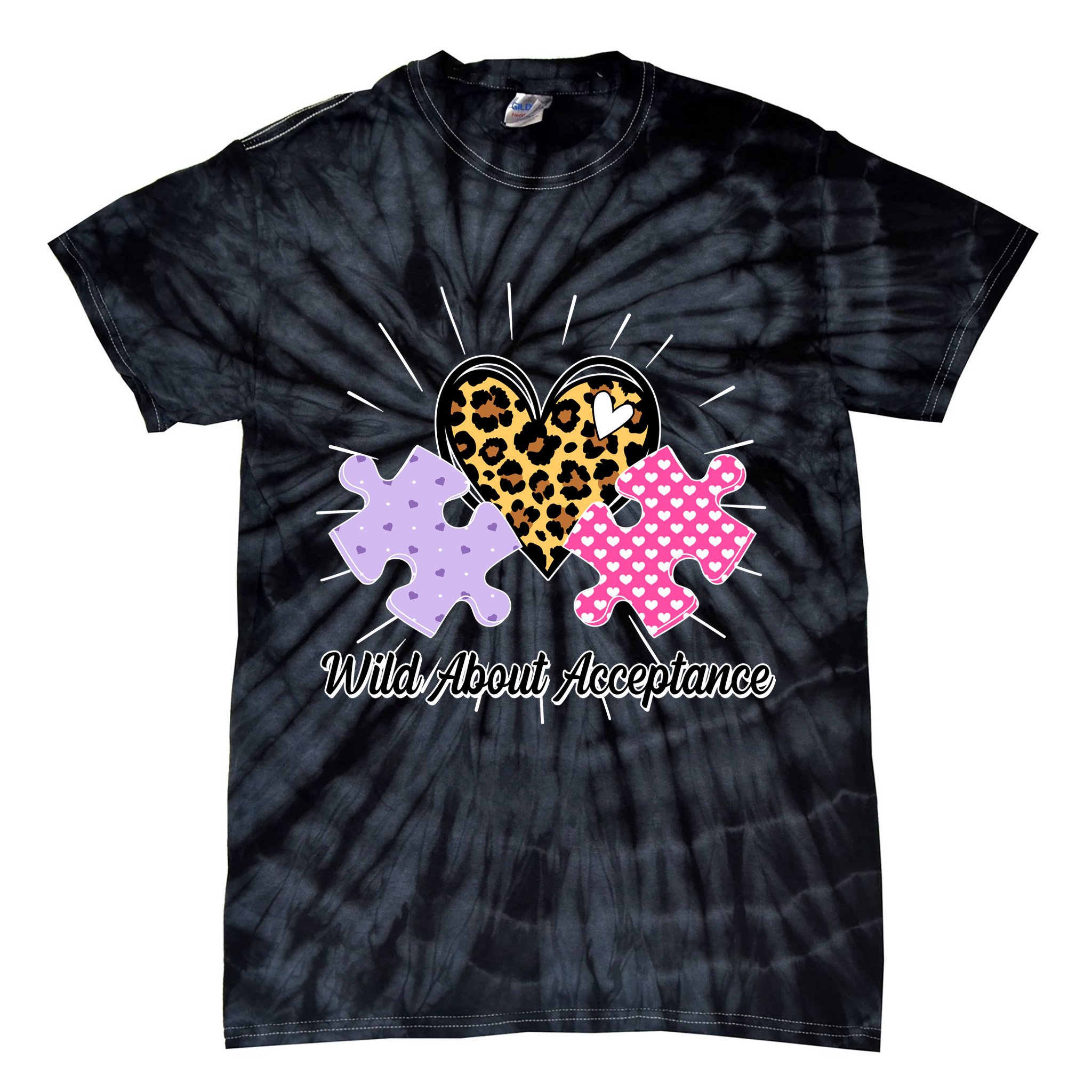 Wild About Acceptance Autism Awareness Puzzle Heart Tie-Dye T-Shirt