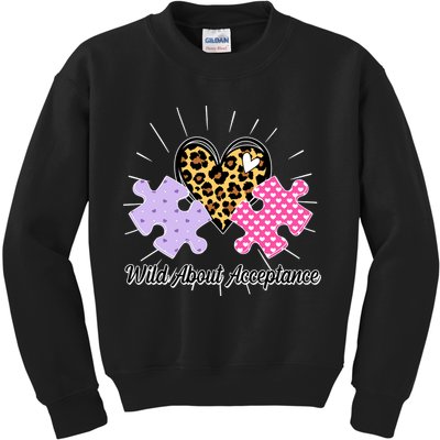 Wild About Acceptance Autism Awareness Puzzle Heart Kids Sweatshirt