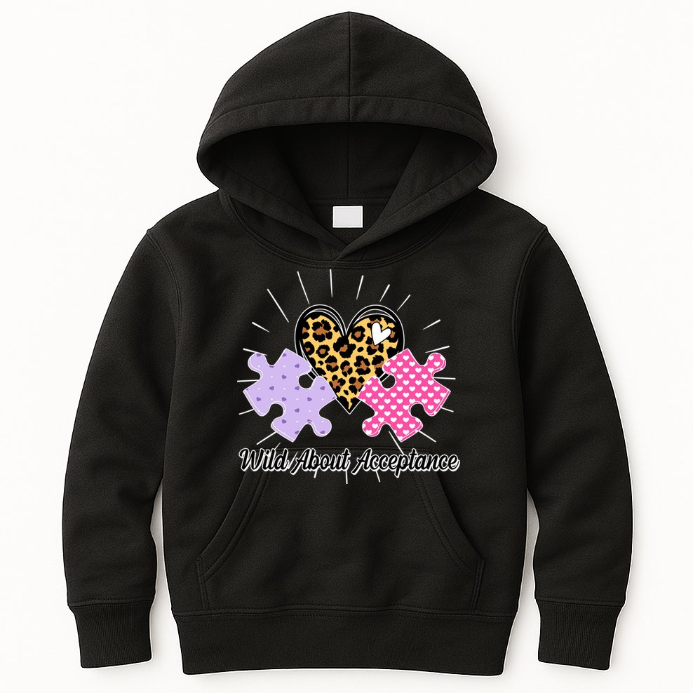 Wild About Acceptance Autism Awareness Puzzle Heart Kids Hoodie